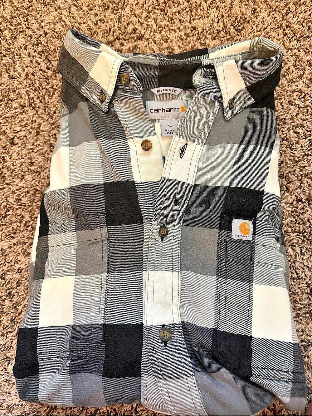 Carhartt Relaxed Fit Plaid Flannel Long-Sleeve Shirt Gray & White XL